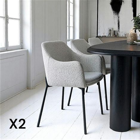 Chaise blanche moderne en tissu bouclette avec accoudoirs (lot de 2) SAVONE (1/5)