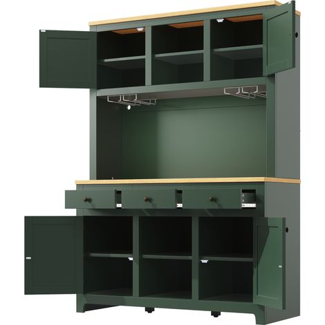 Grand buffet haut en PE Rattan avec système lumineux LED, étagères réglables et protection anti-basculement, armoire vintage pour cuisine et salon (1/5)