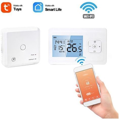 Thermostat intelligent Wi-Fi programmable sans fil – Récepteur RF – Installation murale ou sur table – Compatible Alexa et Google Assistant (1/4)