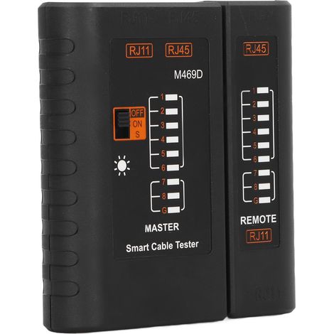 Testeur de câbles LAN portable avec LED et ABS, test de haute précision, noir RJ45 RJ11. (1/5)