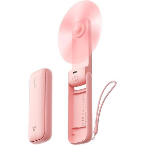 Tragbarer Handventilator, Mini-Taschenventilator, USB-aufladbar (24 Stunden Akkulaufzeit), klein und faltbar für Reisen, Sommer, Geschenk für Frauen und Mädchen – Rosa (1/5)