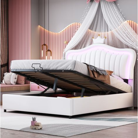 MEUBLIV Bettgestell 140x200 cm Weiß – Stauraum, LED und Kopfteil, ohne Matratze (1/5)