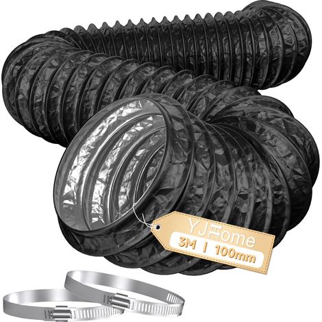 Tuyau d'évacuation de 100 mm 3 m de long, tuyau flexible avec 2 colliers de serrage, tuyau d'évacuation en PVC en aluminium pour hottes, sèche-linge, ventilateur d'extraction et système de (1/5)