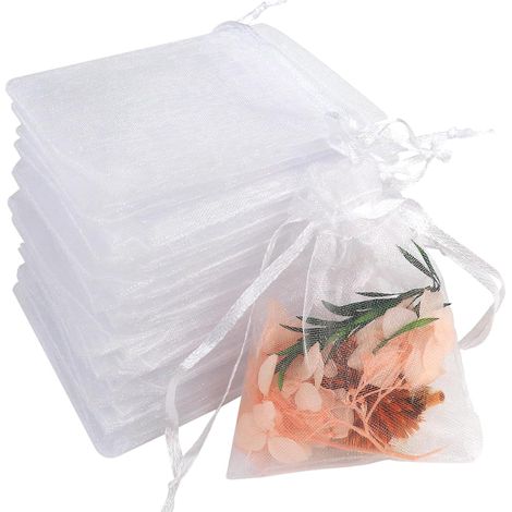 Lot de 100 petites pochettes en organza avec cordon de serrage - 7 x 9 cm - Pour mariage, bijoux et bonbons - Pour fête, Noël, anniversaire (1/5)