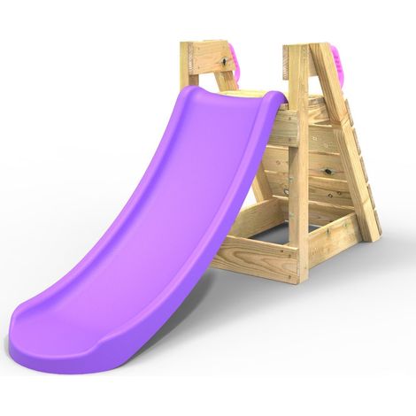 Wooden 4ft Freestanding Garden Slide with Climbing Wall - Purple