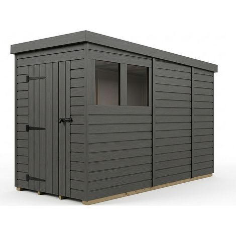 4ft x 9ft Composite Pent Garden Shed Single Door With Windows - Composite - L122 x W274 x H210 cm - Grey