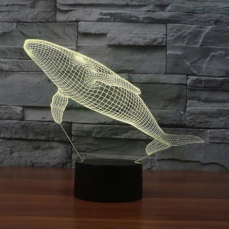 Lampe de table baleine LED 3D tactile créative, 7 couleurs changeantes, décoration pour la maison, le bar ou le bureau.