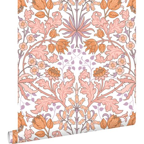 papier peint fleurs vintage de style art nouveau rose, orange et violet - ESTAhome (1/5)