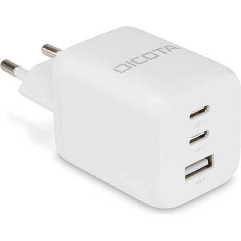 Cargador de pared compacto de GaN de 3 puertos D Dicota (65 W), color blanco UE