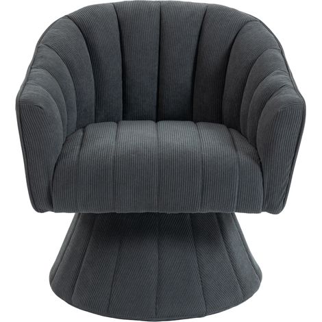 360° drehbarer Sessel aus dunkelgrauem Cordstoff mit gepolsterten Armlehnen (1/5)