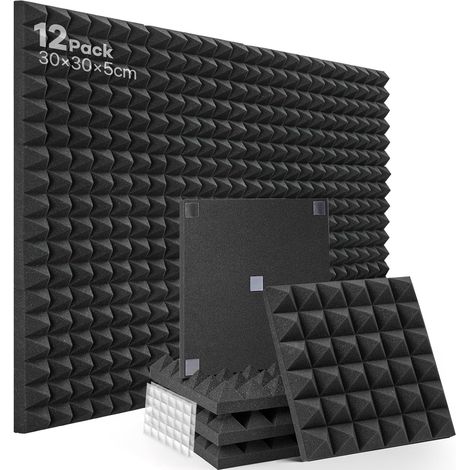 Panneaux acoustiques ignifuges haute densité (pack de 12), 30x30x5 cm, pour studios d'enregistrement, bureaux et salles de jeux (1/5)