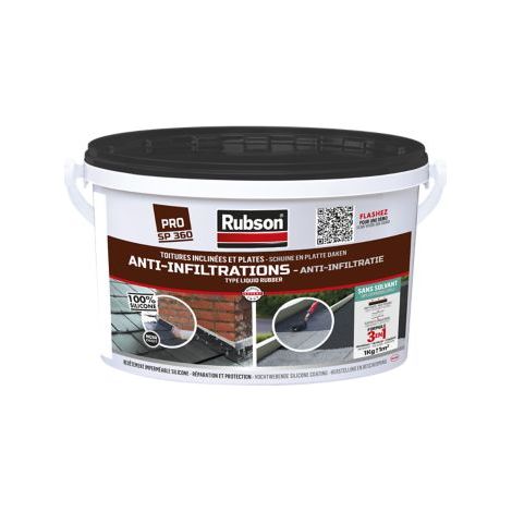 Rubson Revêtement Anti-Infiltrations Stop fuite Noir 1 kg, pour réparation & étanchéité de toitures inclinées & plates, Résine silicone imperméable anti-fuites & anti-fissures