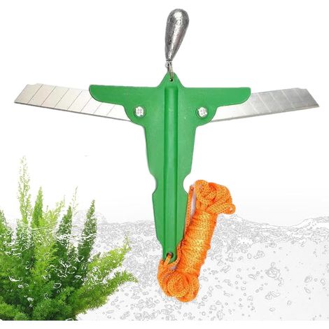 Cortador de maleza acuática, removedor de maleza acuática, cortador de maleza acuática de acero inoxidable con cuerda de 5 m, accesorios de pesca (1/5)