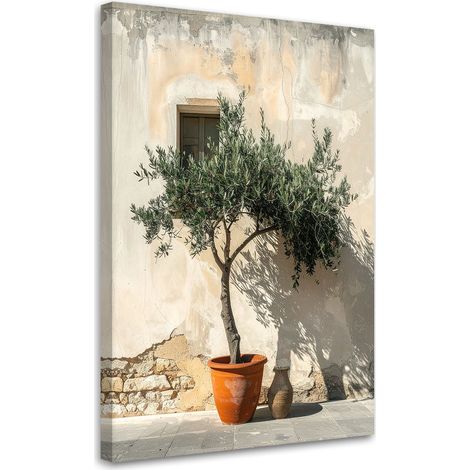 Quadro su tela, Un ulivo in vaso disposto secondo lo stile mediterraneo. - 40x60 (1/2)