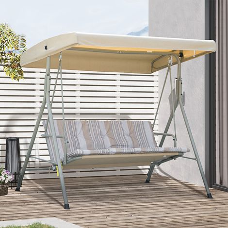 Dondolo da Giardino 3 Posti in Acciaio con Tetto Regolabile, Cuscini e Braccioli, 172x110x156cm