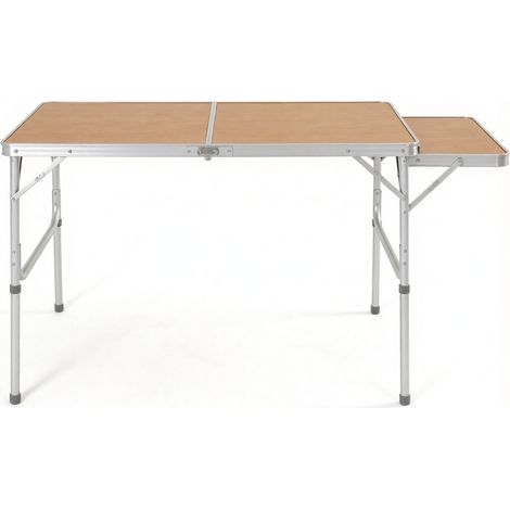 Table pliante de camping réglable en hauteur 6 places, aluminium et MDF imitation bambou, plateau latéral extensible, compacte, légère, 30 kg - CHICFURN (1/5)