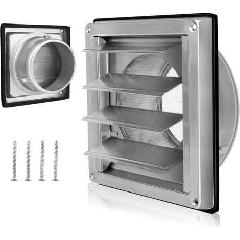 150mm ventilation grille with insect screen, 304 stainless steel, non-return valve, weatherproof grille, Ø150mm ventilation grille