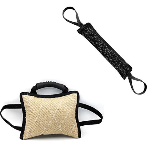 Coussin à mâcher en jute et lin avec 3 poignées et manchon de mastication pour jeune chien avec 2 poignées (1/5)