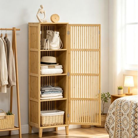 Meuble de rangement en bambou avec porte à lamelles, 40 x 30 x 140 cm naturel HAVRYA (1/5)