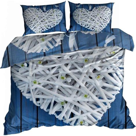 Juego de cama de satén de algodón 3D de 160x200 cm con corazón de mimbre (1/3)