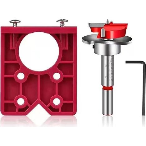 Outil de positionnement des trous de charnière (rouge) + foret réglable de 35 mm (rouge) Gabarit de perçage pour charnières de 35 mm, outil auxiliaire de perçage pour le travail du bois, gabarit de pe (1/5)