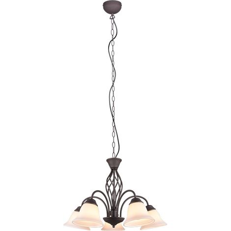 Araña de suspensión rústica 5 luces Vasos de vidrio blanco óxido Trio Lighting (1/5)