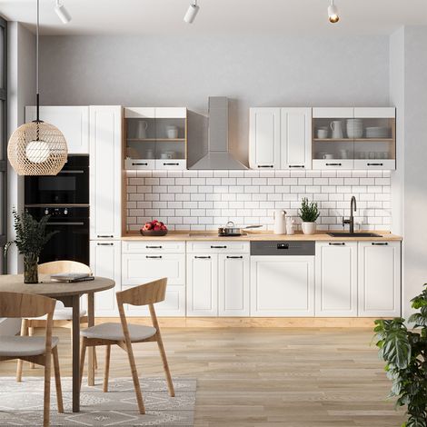 Cocina completa R-Line, Casa de campo blanca/roble dorado, 350 cm , ET Mármol, Vicco (1/5)