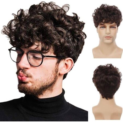 Perruque Courte Et Bouclée Pour Homme-Avec Frange-Aspect Naturel-Cheveux Moelleux-Fibre Résistante À La Chaleur-Perruque Quo[CA116]