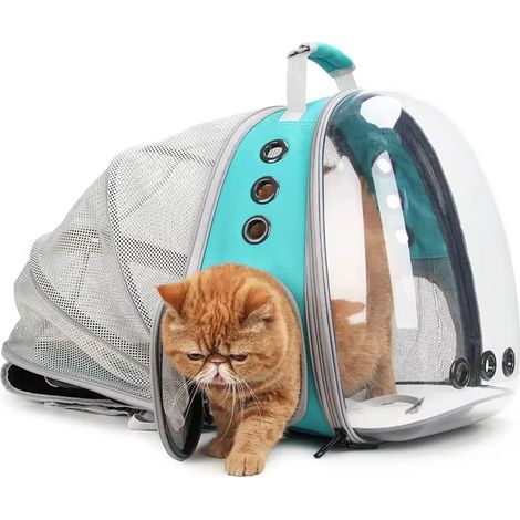 Ce sac à dos pour chat possède une partie dorsale extensible (capacité de charge jusqu'à 7,5 kg) et une fenêtre transparente en forme de capsule, ce qui le rend adapté aux chats et aux petits chiens.