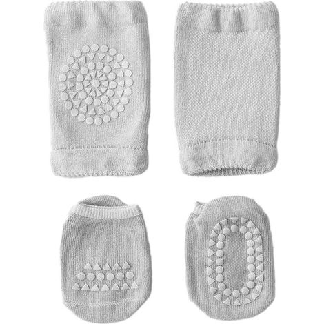 Protections genoux bébé avec chaussettes antidérapantes, sécuritaires et douces, gris clair, taille M pour enfants de 1 à 3 ans (1/5)