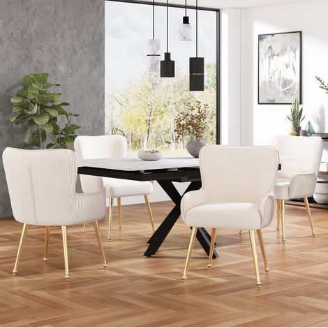 Beiger Samt-Esstuhl, 4er-Set, mit Armlehnen OKMYHOME (1/5)