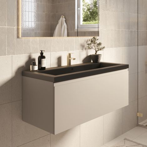 LOMAZOO Meuble de Salle de Bain 100cm Greige - Vasque Noire -