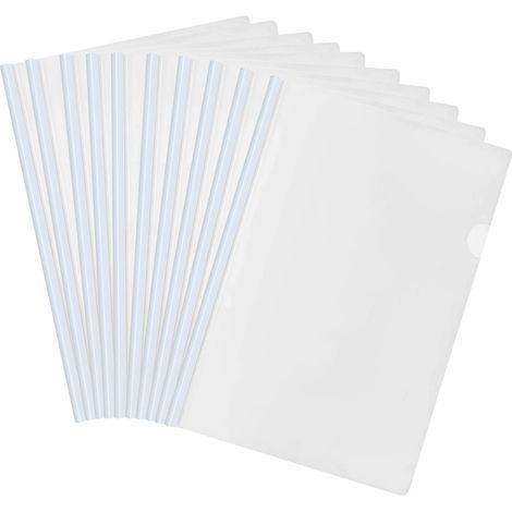 10 Feuilles Plastique A4 Dossier Coulissante, Clair Chemise de Couvertures de Rapports avec Reliure Barre Coulissante pour Accueil École Bureau Documents Classification (Blanc) (1/5)