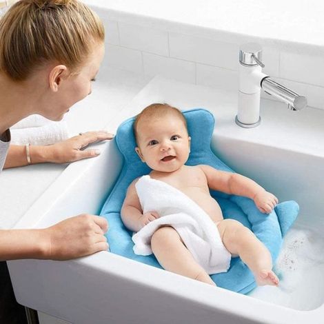 Coussin de Bain pour bébé,Tapis de Baignoire à séchage Rapide Doux pour Nourrisson,Coussin de Bain pour Nouveau-né antidérapant,Bleu (1/4)