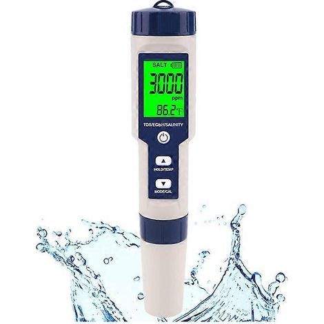 Testeur de sel pour piscine. salinomètre numérique. testeur de salinité 5 en 1 haute précision pour eau salée. IP67 W (1/5)