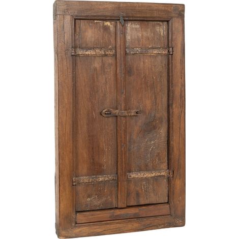 Finestra finestrina grata in legno massello e in ferro antica e vecchia medievale con telaio da interno o da esterno (1/5)