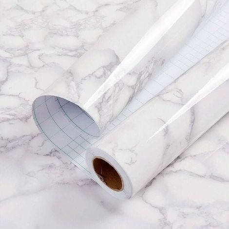 Papier Adhésif pour Meuble Marbre 60 cm X 500 cm Gris Blanc Autocollant Papier Peint Adhésif Imperméable Film Adhesif pour Comptoirs de Cuisine Salle de Bain (1/5)