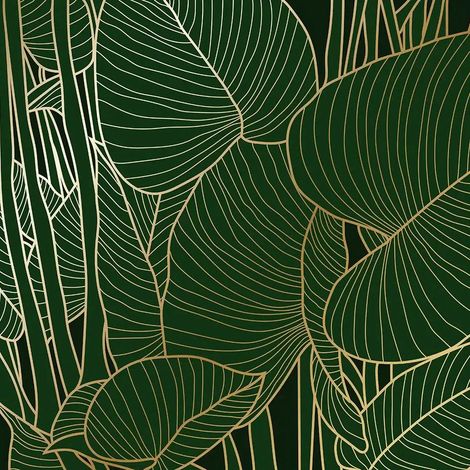 papier peint panoramique feuilles de la jungle vert et or  - Sanders & Sanders (1/5)
