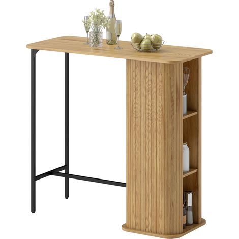 Höhenverstellbarer Stehtisch, Bartisch mit 3 Ablageflächen, robusten Metallbeinen, Naturholzplatte, 112 x 50 x 106 cm, ideal für Stehmahlzeiten oder den Küchenbereich.