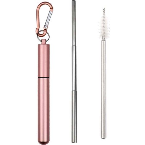pajita telescópica, acero inoxidable 304, tubos de almacenamiento, aleación de aluminio, plegable, para bebidas y leche. (1/5)