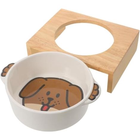 Support Bois pour Gamelle de Chien avec Assiette Céramique Antidérapante Gamelle Surélevée pour Chiots et Chats Facile à Nettoyer et Élégant (1/5)