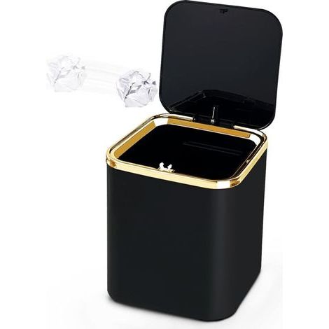 Mini Poubelle de Table avec Couvercle 2L, Petite Poubelle Cuisine(Noir) (1/5)