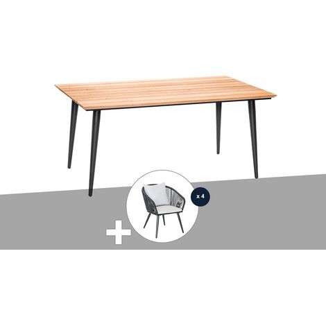 Table de jardin rectangulaire en bois teck Comores avec 4 fauteuils Comores - Jardiline (1/5)