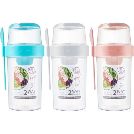 Set di 3 contenitori per frutta,tazze portatili per insalata con coperchio e forchette (1/5)