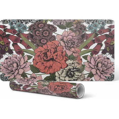 Alfombrilla de escritorio antideslizante y duradera con estampado floral retro de 120x60 cm.