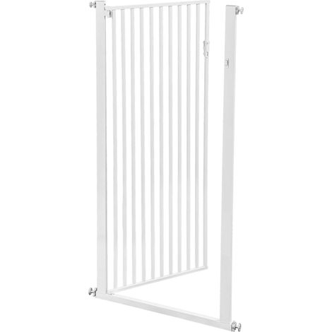Pressure Barrière de protection d'escalier, pour bébés, animaux de compagnie, fonction de blocage, sans perçage, pour enfants et animaux de compagnie, ouverture d'une seule main, blanche, 90 à 97 cm (1/5)
