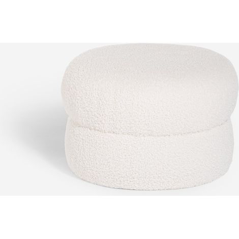 Fusshocker niedrig für das Wohnzimmer aus Teddybouclé-Stoff Raion - Weiß