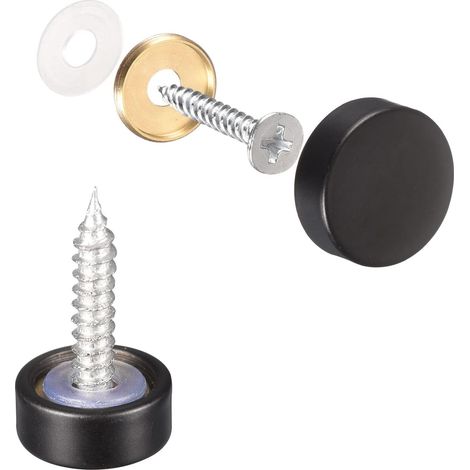 Cache-vis miroir décoratif 12mm, lot de 10 capuchons en laiton pour vis, fixation de miroir, placard, verre, noir (1/4)