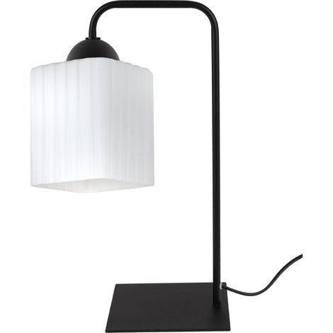 Lampe de chevet Riffle, noire, 1 ampoule, blanche, cube, E27 (1/5)