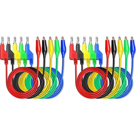 10 pièces Stackabe Fiche Banane vers Pinces Crocodile Fils de Test 5 Couleurs Cables électriques Souples et Flexibles pour Tests électriques Multimètre 500V/5A